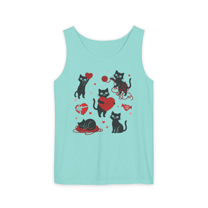 Cat Tangled In Love Tank Top | Valentine Cat Heart Design