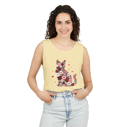 Meowentines Day Floral Cat Silhouette Valentine Tank Top | Pink Flower Kitty