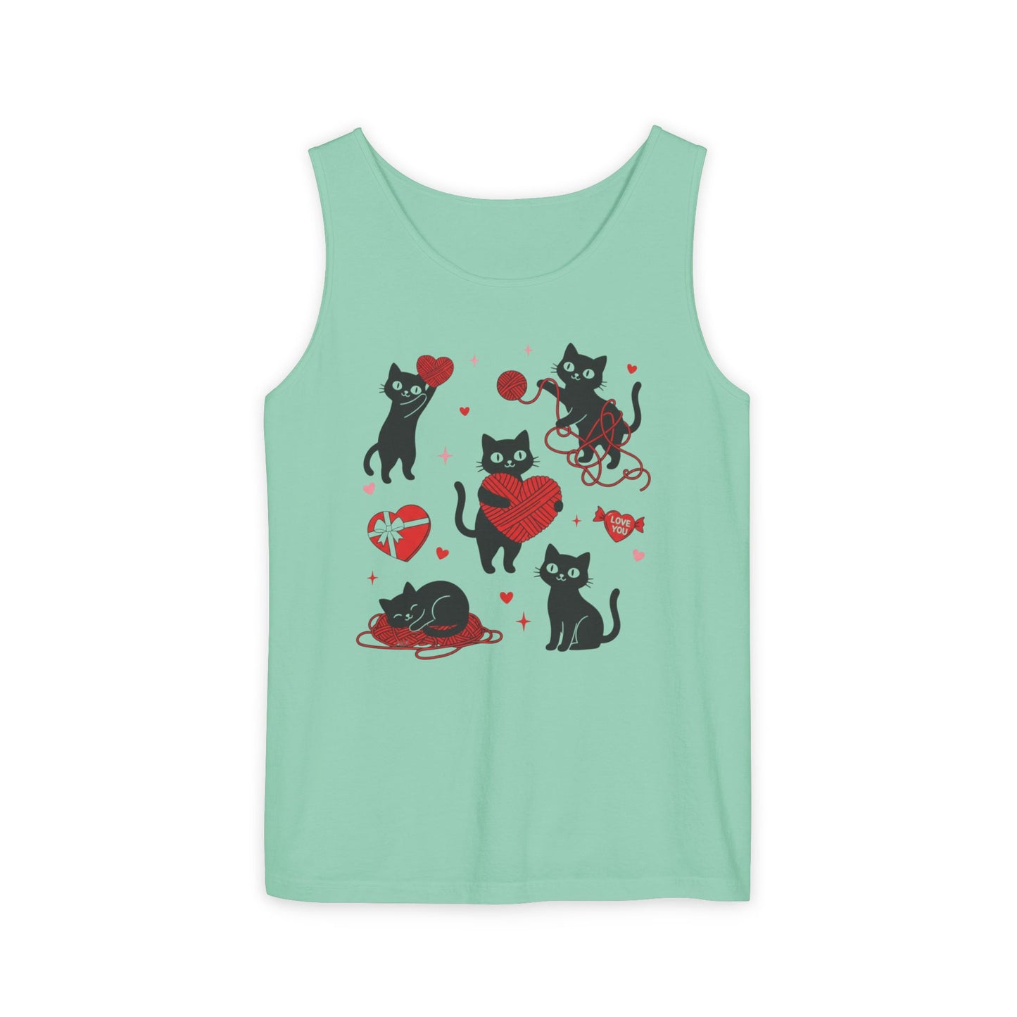Cat Tangled In Love Tank Top | Valentine Cat Heart Design