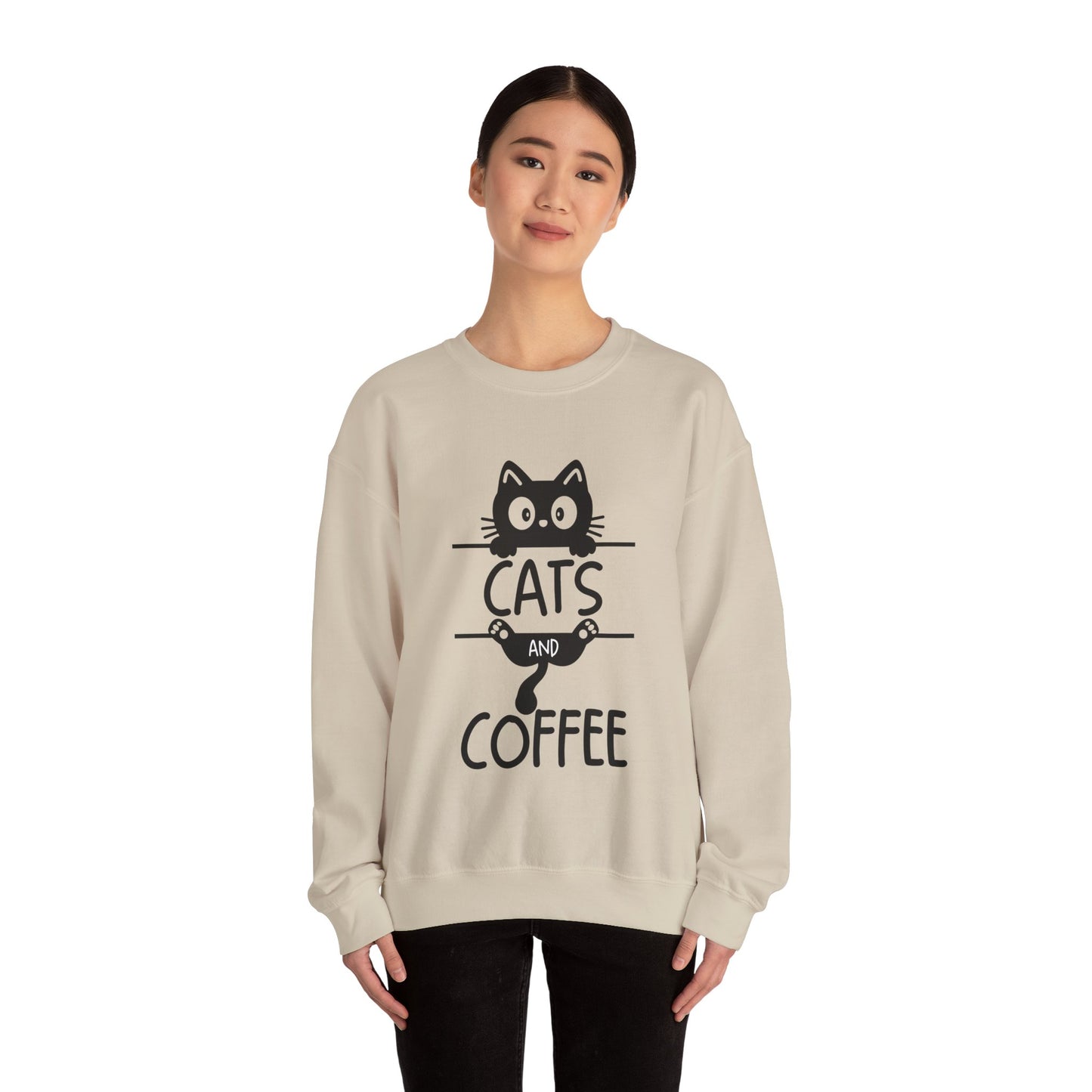 Cats and Coffee Sweatshirt, Funny Cat Mom Dad Pullover, Trendy Cat Lover Sweater, Cozy College Sweatshirt, Quirky Gift for Fur Parents
