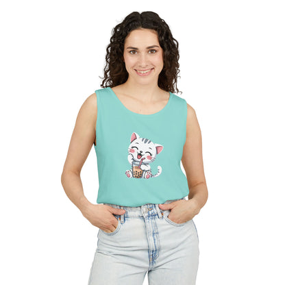 Cute Boba Cat Tank Top | Kawaii Bubble Tea Kitten Design