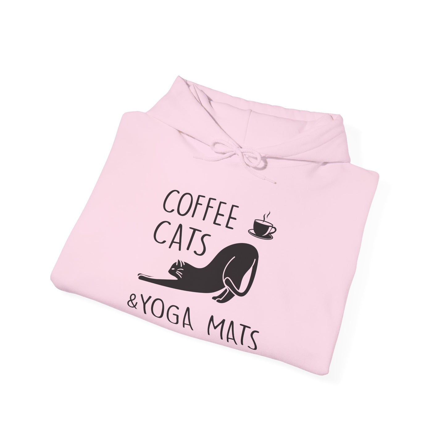 Coffee Cats Yoga Mats Unisex Heavy Blend™ Hooded Sweatshirt | Cozy & Playful Hoodie for Cat Lovers, Yoga Enthusiasts, and Coffee Addicts