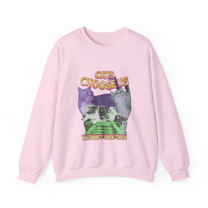 Cats Choose Us, Feline Lovers, Cute Sweatshirt for Fur Parents, Vintage Pullover, Retro College Shirt, Cozy Trendy, Pet Owner Mom Dad Gift