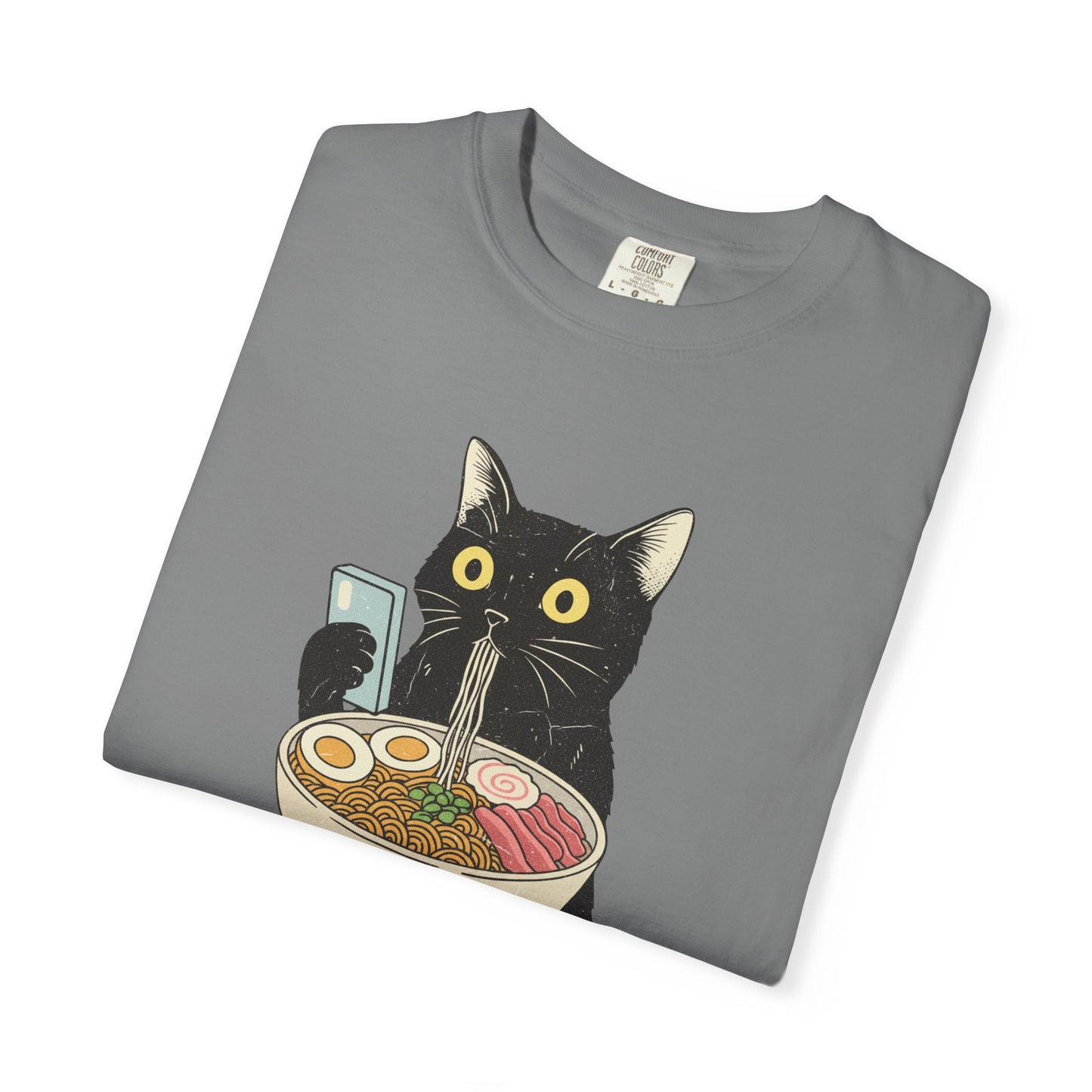 Kawaii Black Cat Slurping Ramen T-shirt | Neko Anime Bowl Design