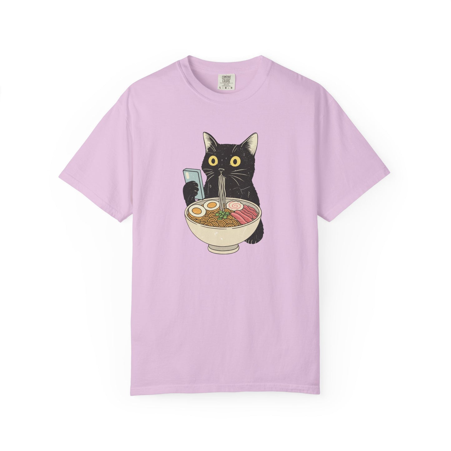 Kawaii Black Cat Slurping Ramen T-shirt | Neko Anime Bowl Design
