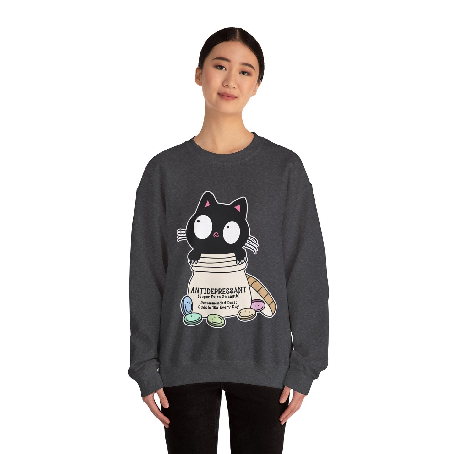 Cat as Antidepressant, College Sweatshirt, Gift For Fur Parent, Cat Mom, Cat Dad, Funny Cat Lover Sweater, Kawaii Shirt, Mental Health Humor