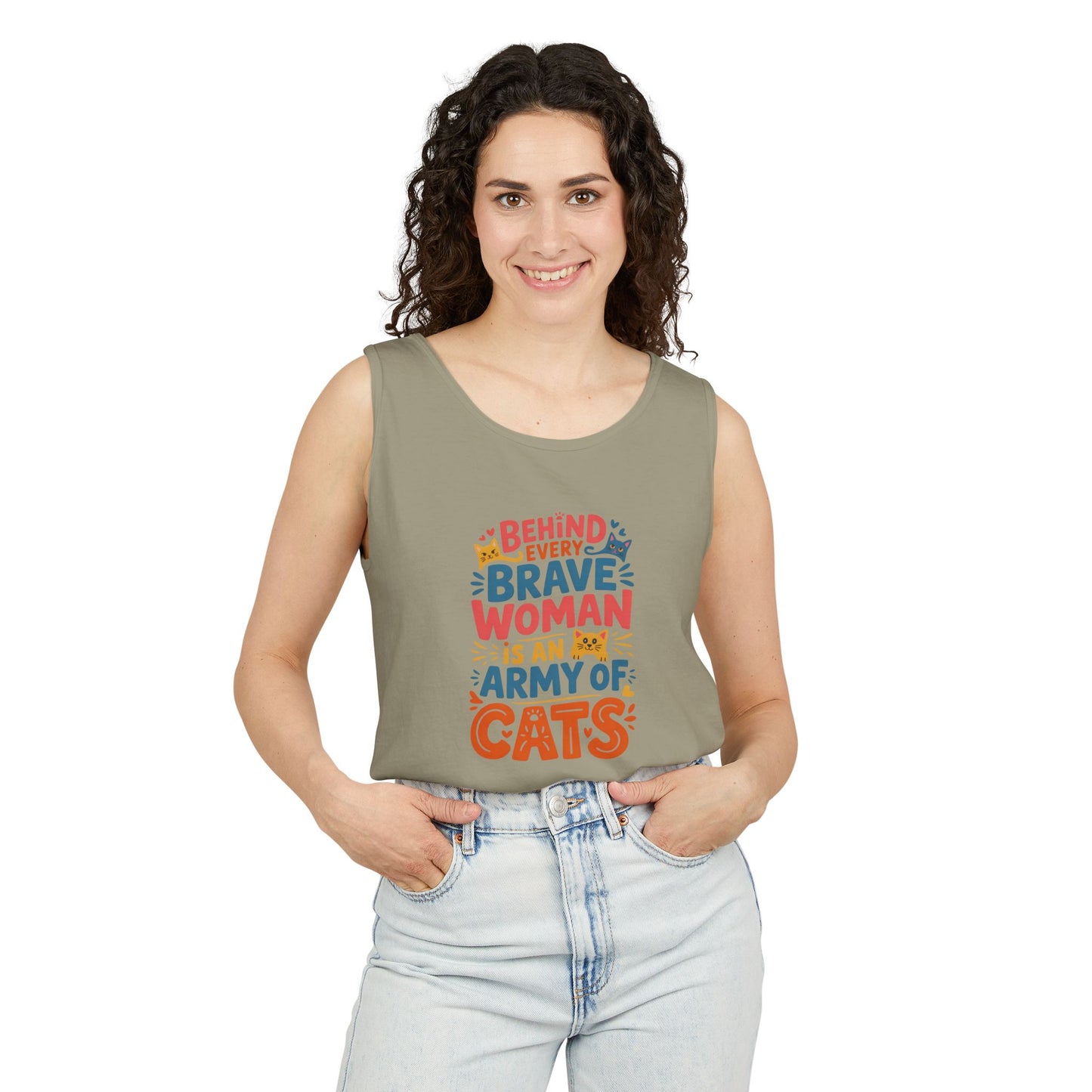 Behind Every Brave Woman Is An Army Of Cats Tank Top | Cat Lover Gift