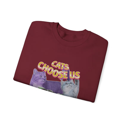 Cats Choose Us, Feline Lovers, Cute Sweatshirt for Fur Parents, Vintage Pullover, Retro College Shirt, Cozy Trendy, Pet Owner Mom Dad Gift