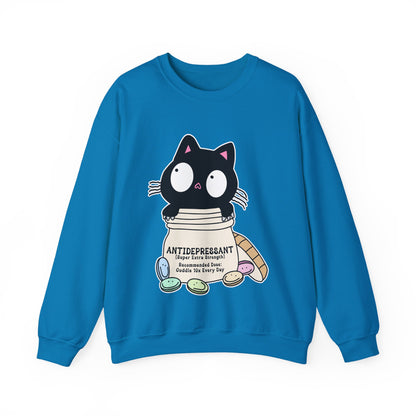 Cat as Antidepressant, College Sweatshirt, Gift For Fur Parent, Cat Mom, Cat Dad, Funny Cat Lover Sweater, Kawaii Shirt, Mental Health Humor