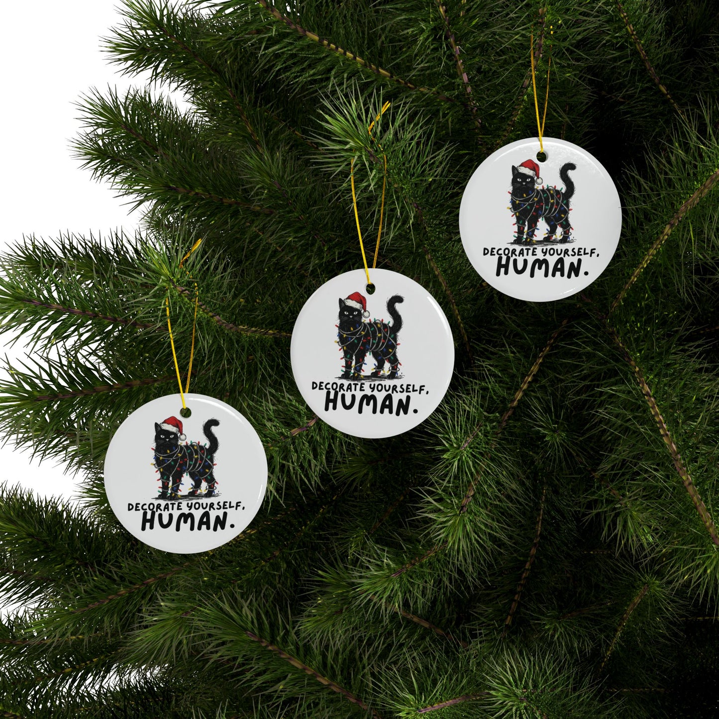 Snarky Cat Humor Decorate Yourself Round Ceramic Ornament