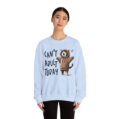 Cat Lover Sweatshirt, Funny Adulting Can't Adult Today, Fur Parents Gift, Crewneck Jumper, Cat Humor, Unisex Pullover