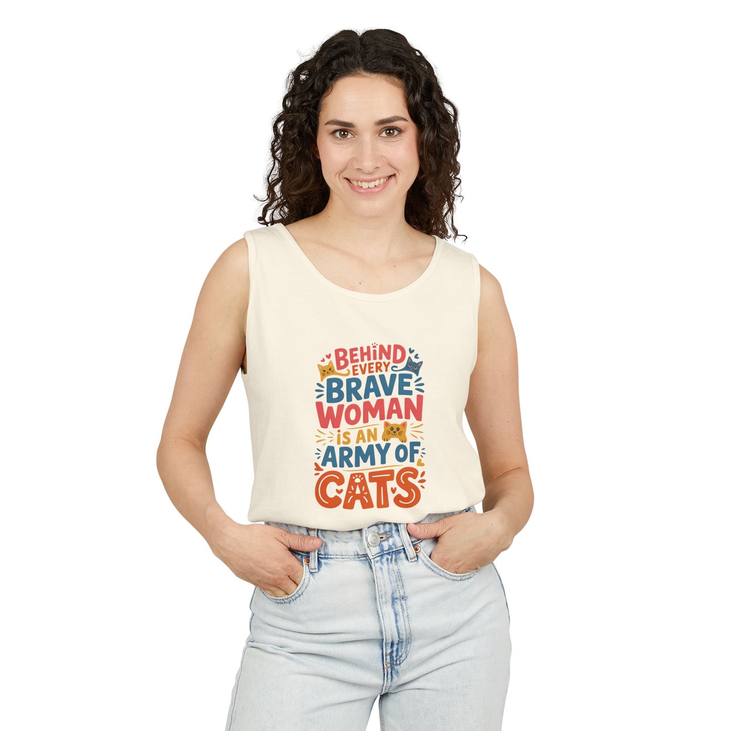 Behind Every Brave Woman Is An Army Of Cats Tank Top | Cat Lover Gift