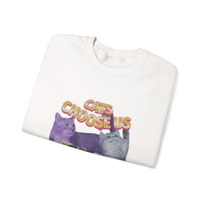 Cats Choose Us, Feline Lovers, Cute Sweatshirt for Fur Parents, Vintage Pullover, Retro College Shirt, Cozy Trendy, Pet Owner Mom Dad Gift