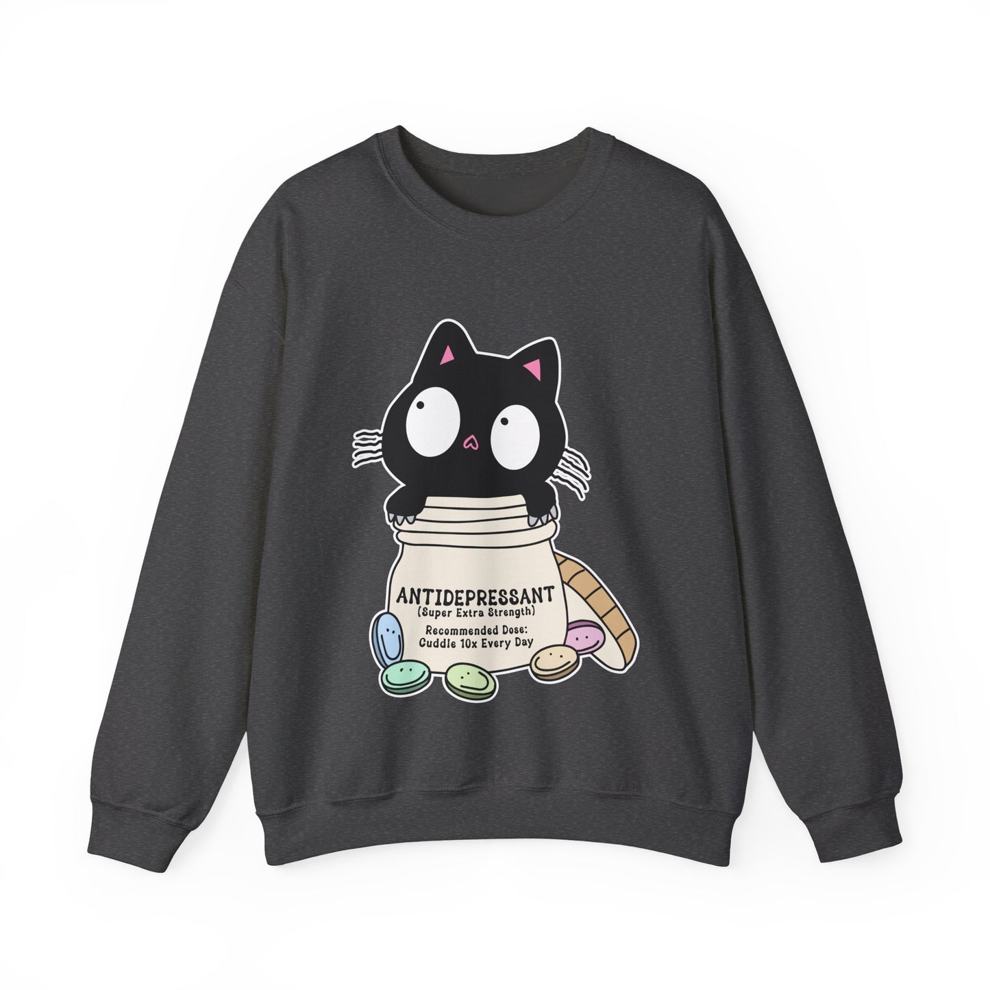 Cat as Antidepressant, College Sweatshirt, Gift For Fur Parent, Cat Mom, Cat Dad, Funny Cat Lover Sweater, Kawaii Shirt, Mental Health Humor