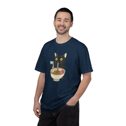 Kawaii Black Cat Slurping Ramen T-shirt | Neko Anime Bowl Design