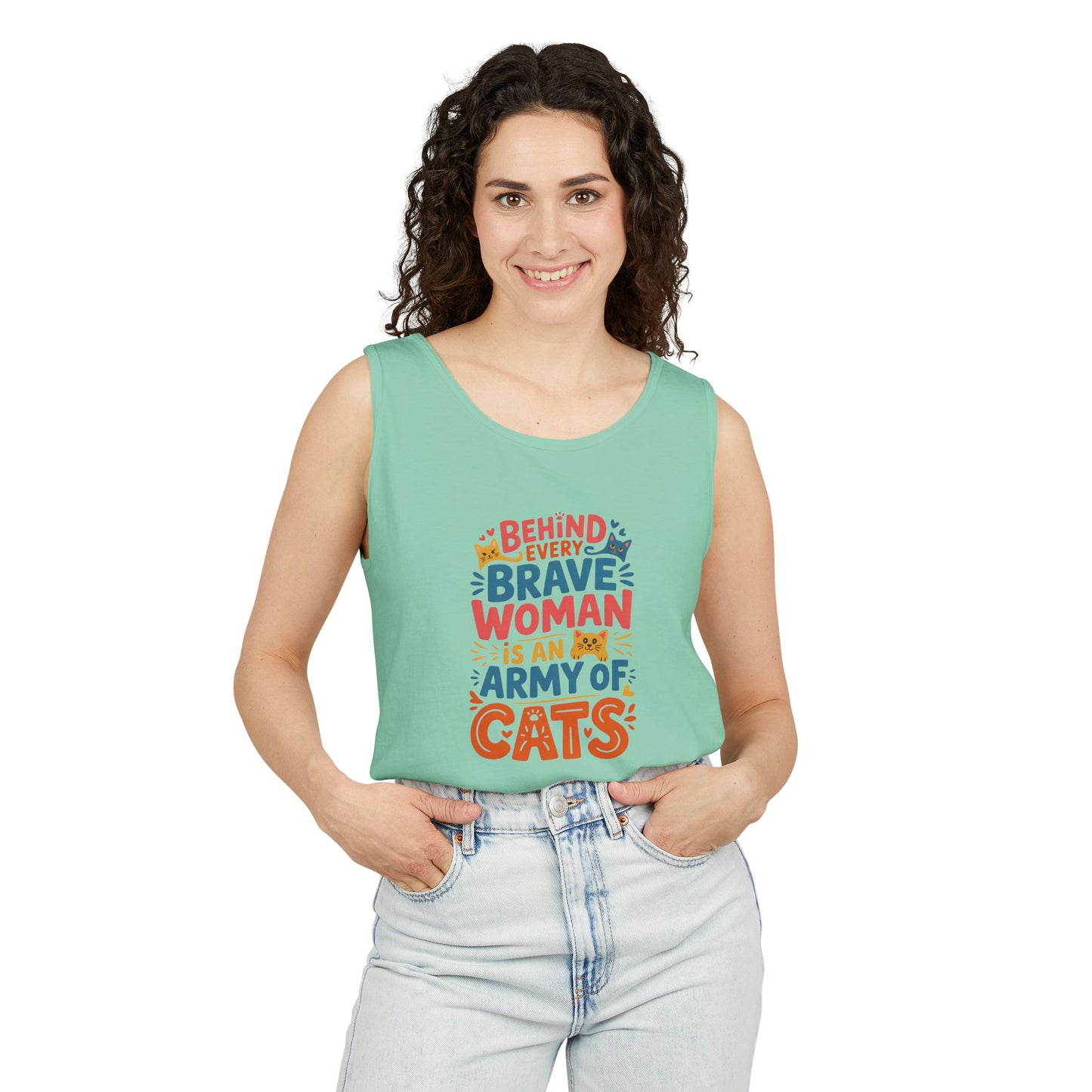 Behind Every Brave Woman Is An Army Of Cats Tank Top | Cat Lover Gift