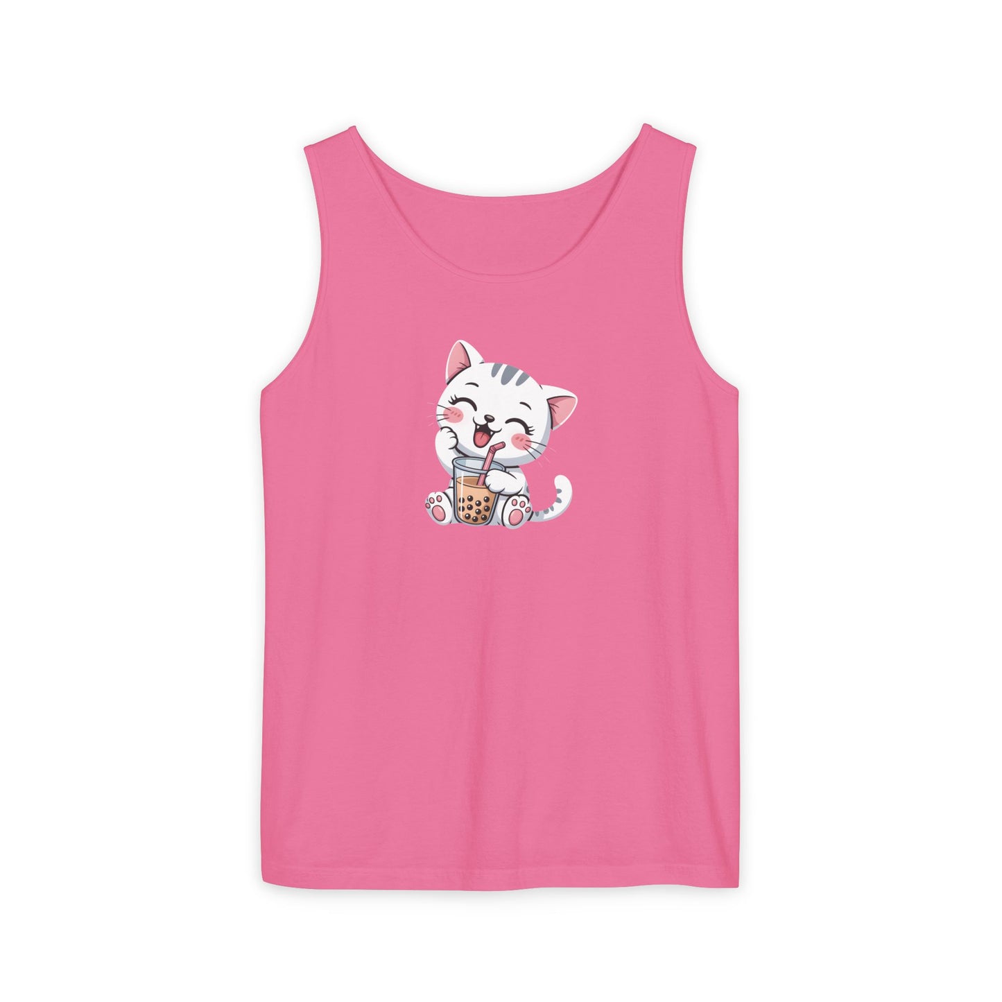Cute Boba Cat Tank Top | Kawaii Bubble Tea Kitten Design