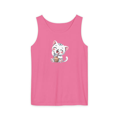 Cute Boba Cat Tank Top | Kawaii Bubble Tea Kitten Design