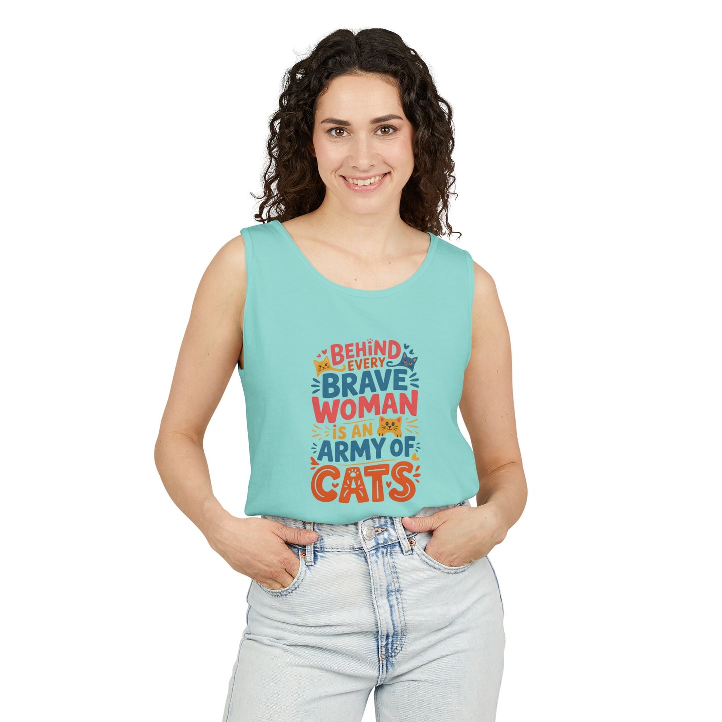 Behind Every Brave Woman Is An Army Of Cats Tank Top | Cat Lover Gift