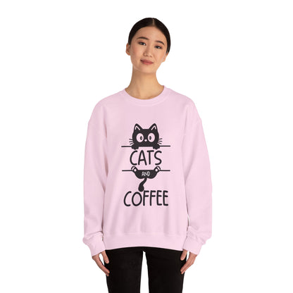 Cats and Coffee Sweatshirt, Funny Cat Mom Dad Pullover, Trendy Cat Lover Sweater, Cozy College Sweatshirt, Quirky Gift for Fur Parents