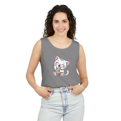 Cute Boba Cat Tank Top | Kawaii Bubble Tea Kitten Design