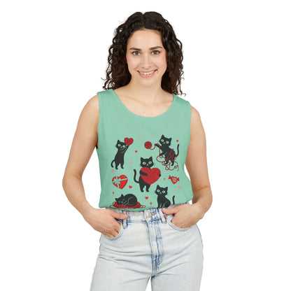 Cat Tangled In Love Tank Top | Valentine Cat Heart Design