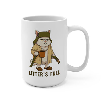 Litter's Full Mug Grumpy Cat with Coffee Mug | Funny Cat Illustration
