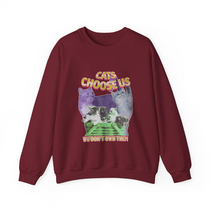 Cats Choose Us, Feline Lovers, Cute Sweatshirt for Fur Parents, Vintage Pullover, Retro College Shirt, Cozy Trendy, Pet Owner Mom Dad Gift