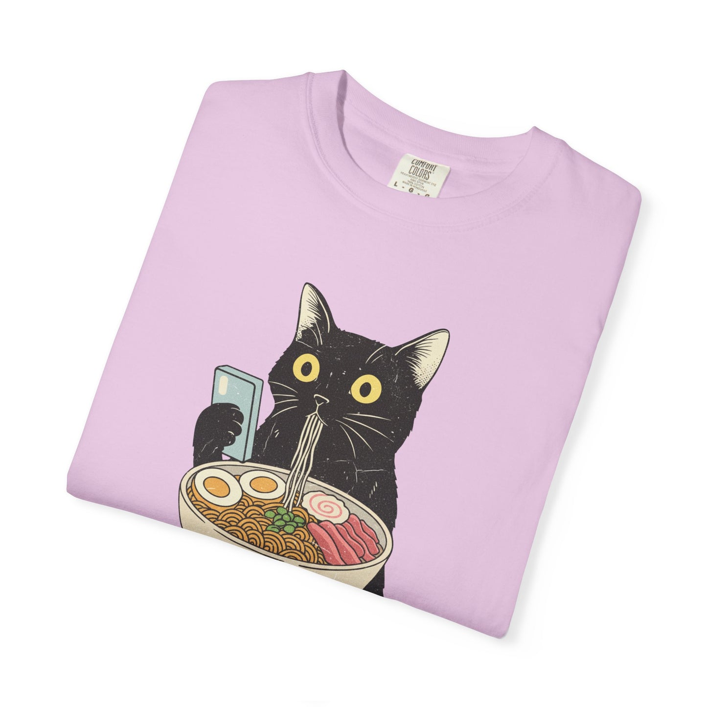 Kawaii Black Cat Slurping Ramen T-shirt | Neko Anime Bowl Design