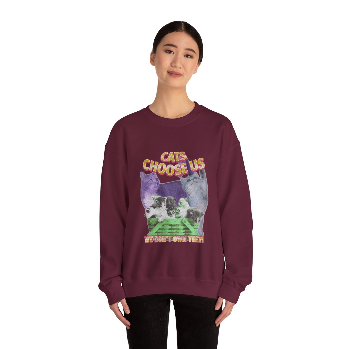 Cats Choose Us, Feline Lovers, Cute Sweatshirt for Fur Parents, Vintage Pullover, Retro College Shirt, Cozy Trendy, Pet Owner Mom Dad Gift