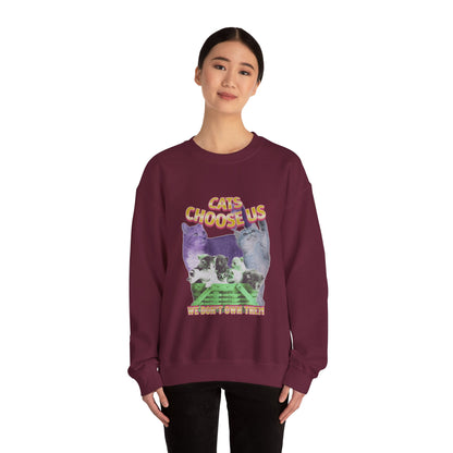 Cats Choose Us, Feline Lovers, Cute Sweatshirt for Fur Parents, Vintage Pullover, Retro College Shirt, Cozy Trendy, Pet Owner Mom Dad Gift