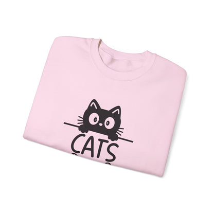 Cats and Coffee Sweatshirt, Funny Cat Mom Dad Pullover, Trendy Cat Lover Sweater, Cozy College Sweatshirt, Quirky Gift for Fur Parents