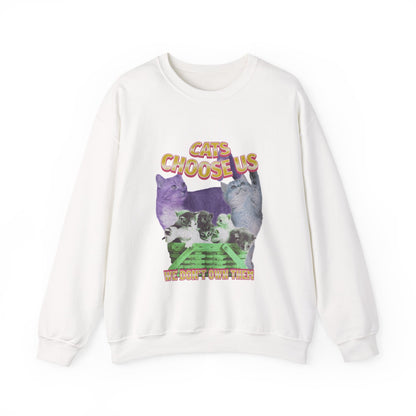 Cats Choose Us, Feline Lovers, Cute Sweatshirt for Fur Parents, Vintage Pullover, Retro College Shirt, Cozy Trendy, Pet Owner Mom Dad Gift