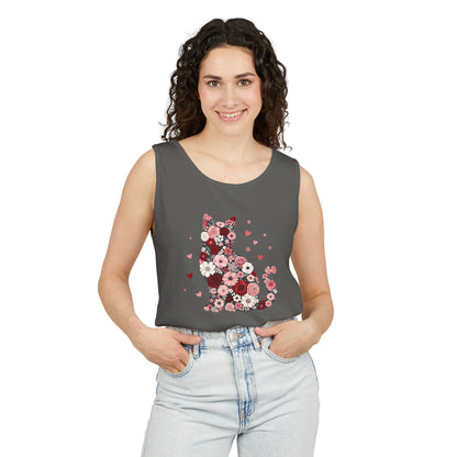 Meowentines Day Floral Cat Silhouette Valentine Tank Top | Pink Flower Kitty
