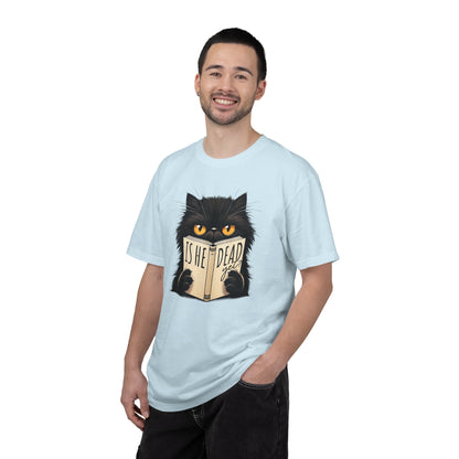 Sarcastic Cat Lover Unisex T-shirt, Is He Dead Yet, Funny Black Cat Graphic Tee, Animal Humor Gift For Cat Mom, Dad, Fur Parent Clothing,