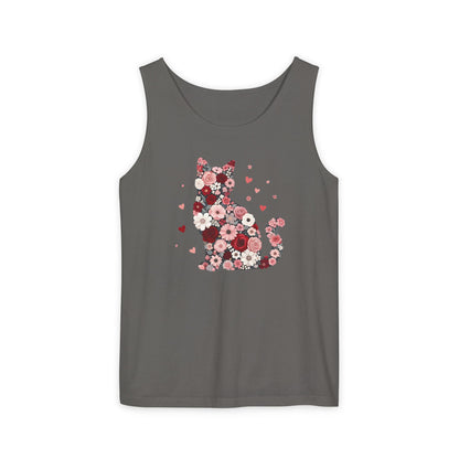 Meowentines Day Floral Cat Silhouette Valentine Tank Top | Pink Flower Kitty
