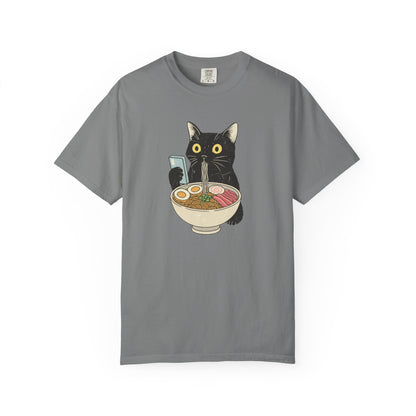 Kawaii Black Cat Slurping Ramen T-shirt | Neko Anime Bowl Design