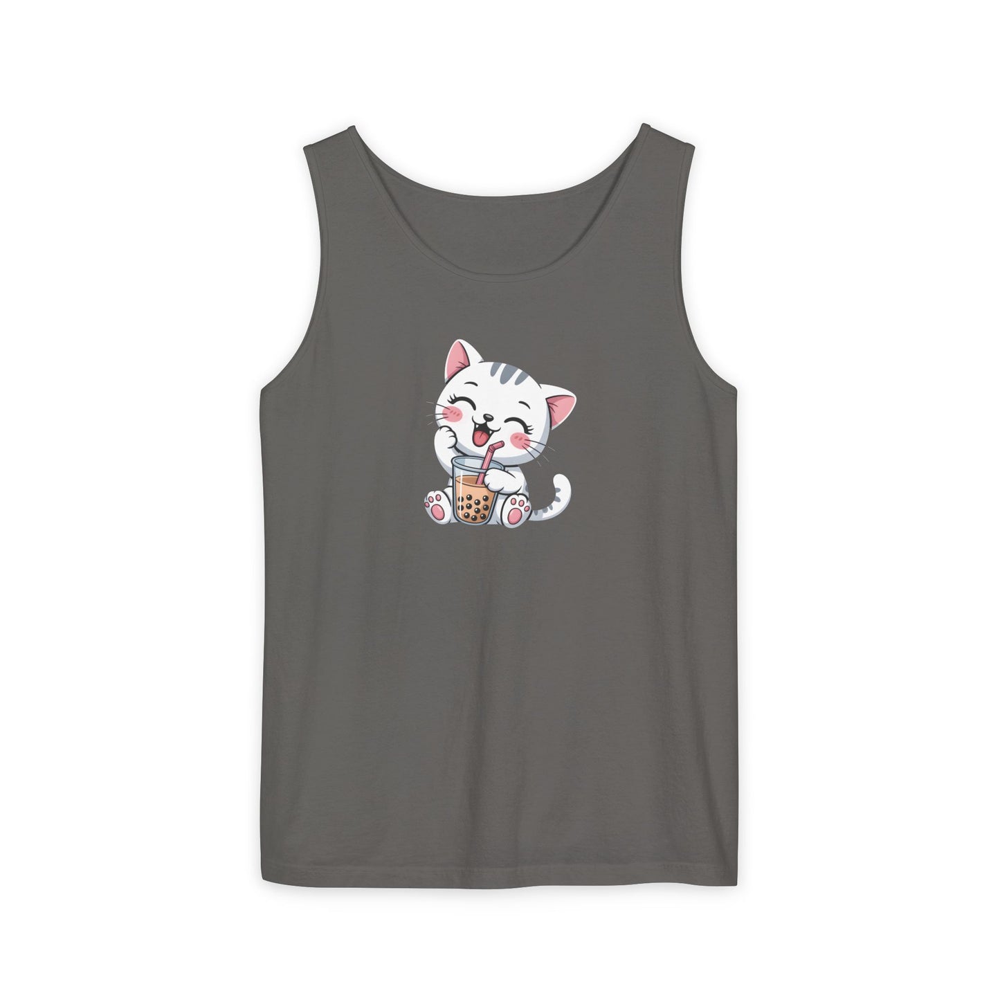 Cute Boba Cat Tank Top | Kawaii Bubble Tea Kitten Design