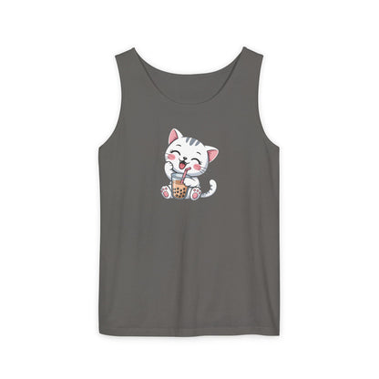 Cute Boba Cat Tank Top | Kawaii Bubble Tea Kitten Design