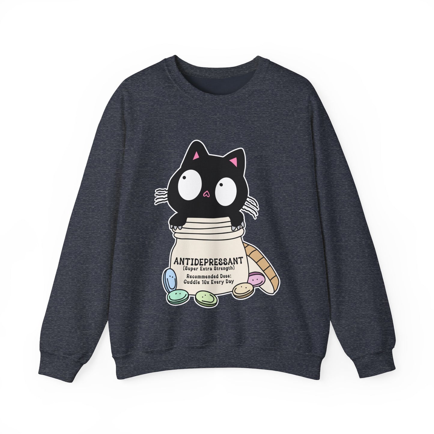 Cat as Antidepressant, College Sweatshirt, Gift For Fur Parent, Cat Mom, Cat Dad, Funny Cat Lover Sweater, Kawaii Shirt, Mental Health Humor