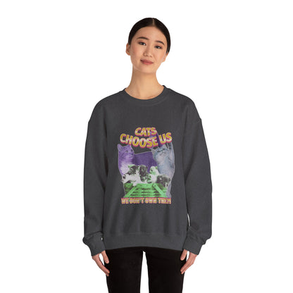 Cats Choose Us, Feline Lovers, Cute Sweatshirt for Fur Parents, Vintage Pullover, Retro College Shirt, Cozy Trendy, Pet Owner Mom Dad Gift