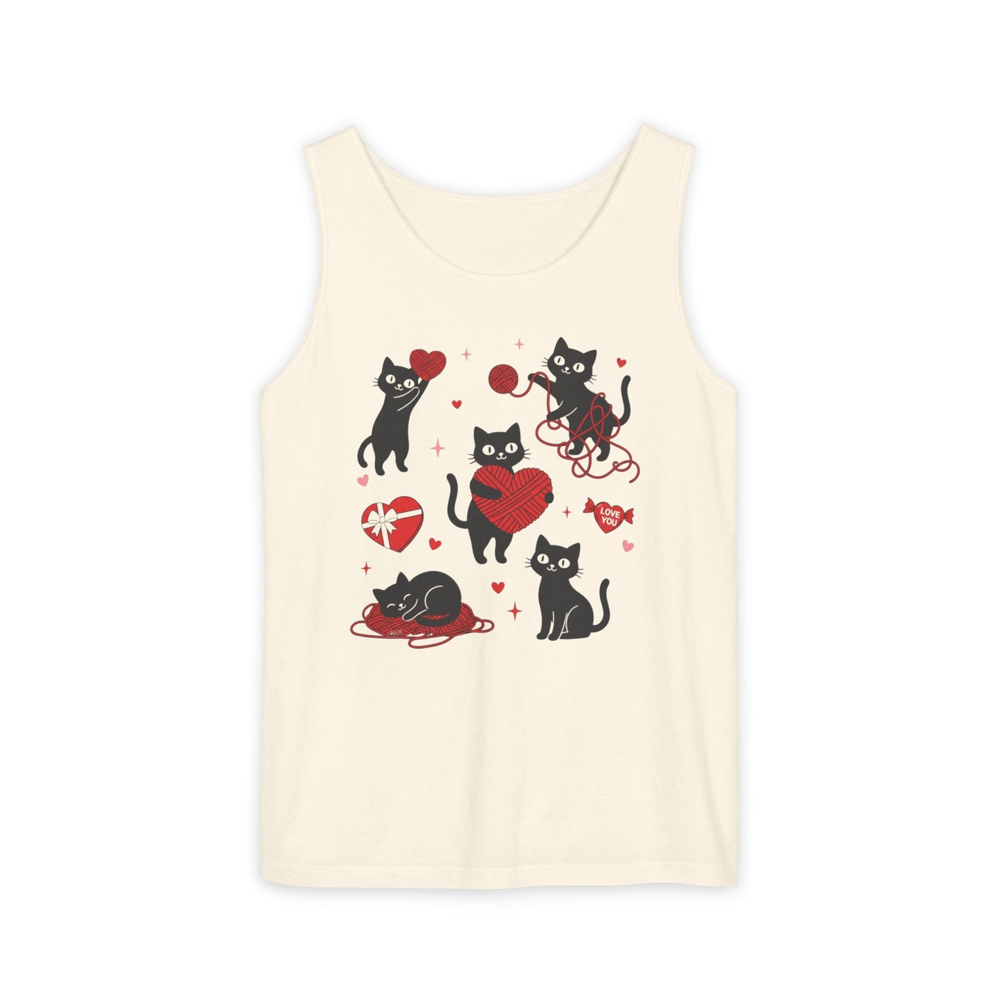 Cat Tangled In Love Tank Top | Valentine Cat Heart Design