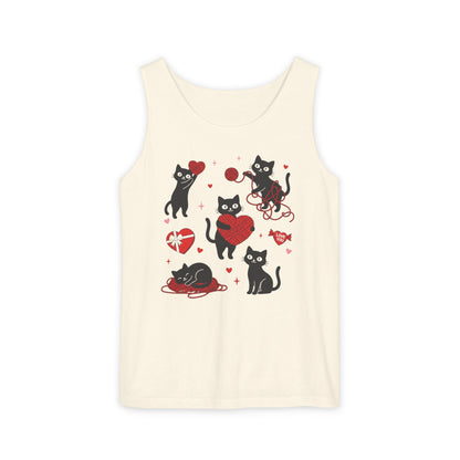Cat Tangled In Love Tank Top | Valentine Cat Heart Design