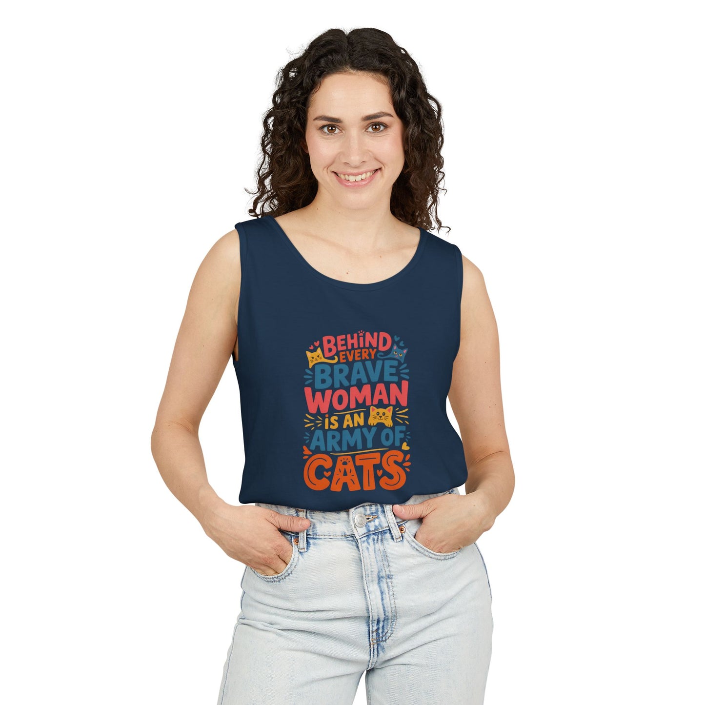 Behind Every Brave Woman Is An Army Of Cats Tank Top | Cat Lover Gift