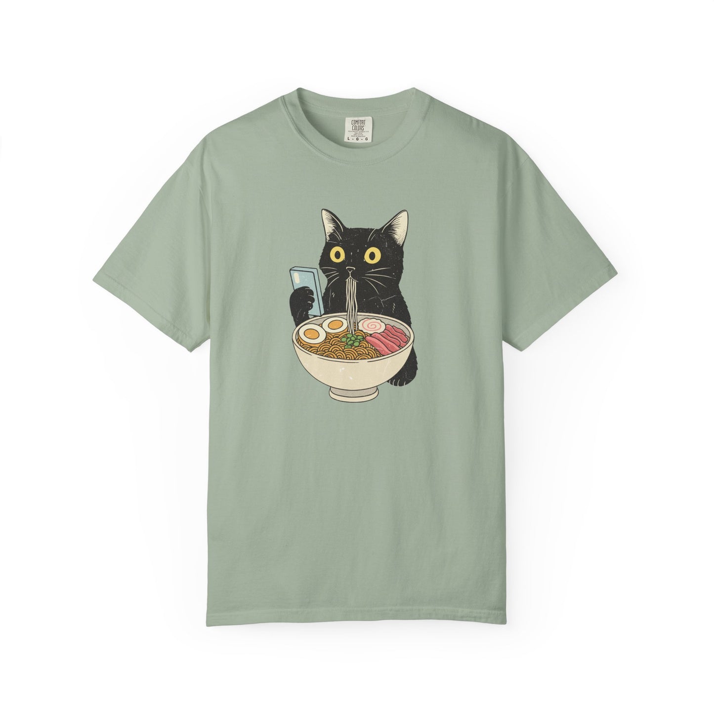 Kawaii Black Cat Slurping Ramen T-shirt | Neko Anime Bowl Design