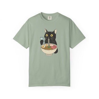 Kawaii Black Cat Slurping Ramen T-shirt | Neko Anime Bowl Design