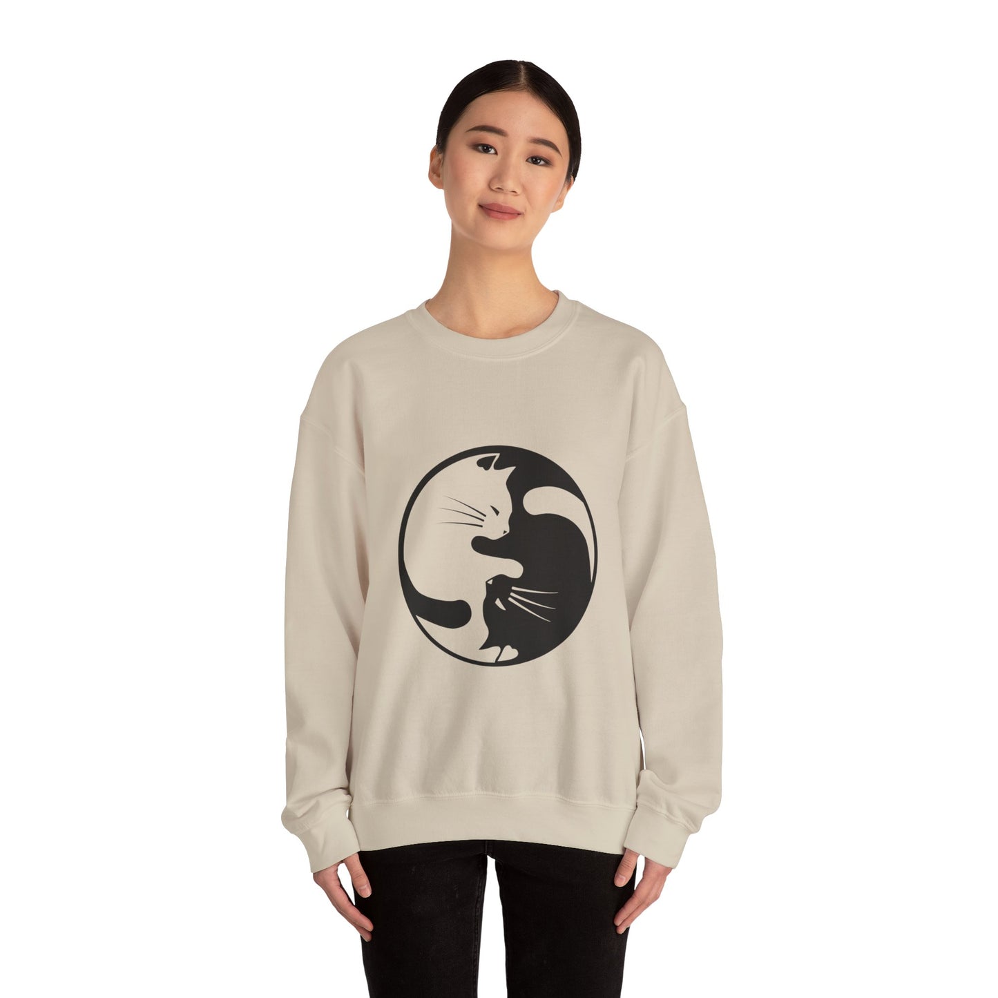 Yin Yang Cats, Feline Lovers, Cute Sweatshirt for Fur Parents, Kawaii Pullover, Black and White Cat, Cozy Trendy, Pet Owner Mom Dad Gift