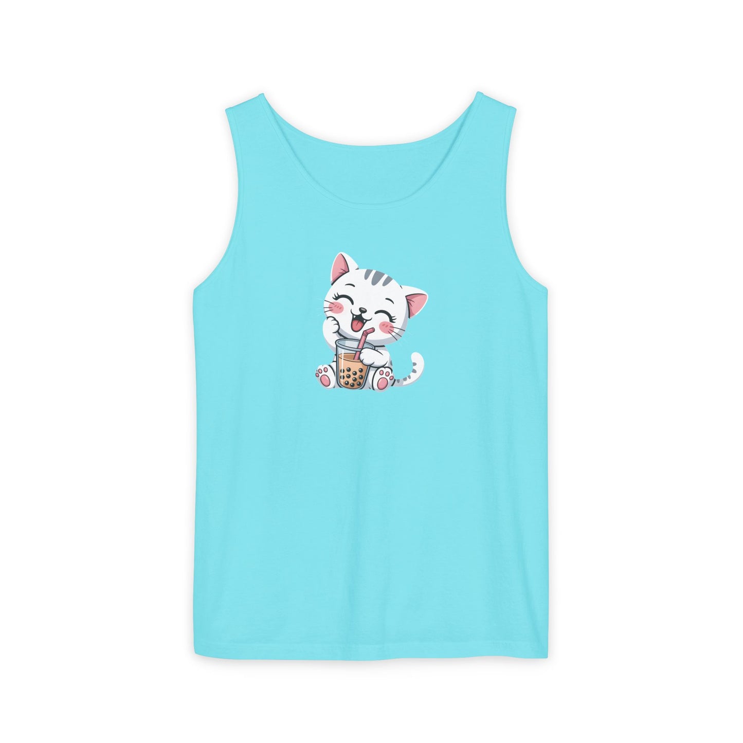 Cute Boba Cat Tank Top | Kawaii Bubble Tea Kitten Design