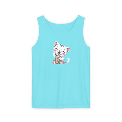 Cute Boba Cat Tank Top | Kawaii Bubble Tea Kitten Design